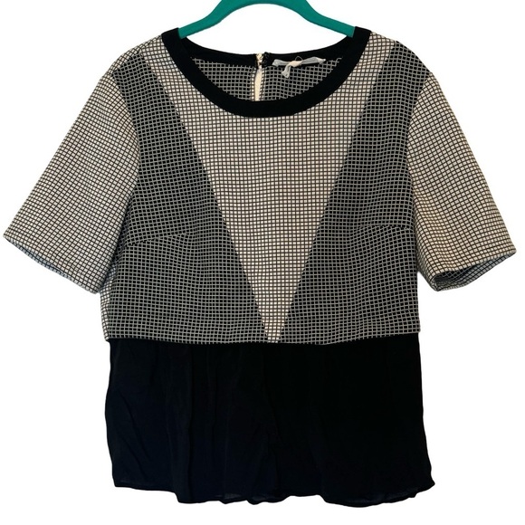 BCBGeneration Black White Checkered Short Sleeve Blouse Size S - Picture 3 of 17